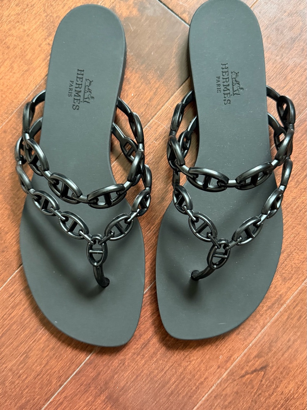 Hermes Black Chain-Link Thong Sandals